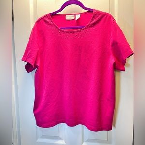 Alford Dunner Hot Pink Blouse Top with Rhinestone Embroidered Neck XL